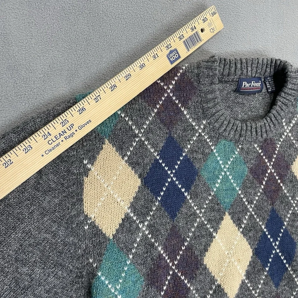 Par Four Sportswear Mens Sweater Sz L Wool Blend Argyle Diamond Pullover